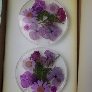 Floral Resin Coasters - Purple and Green. Never Used